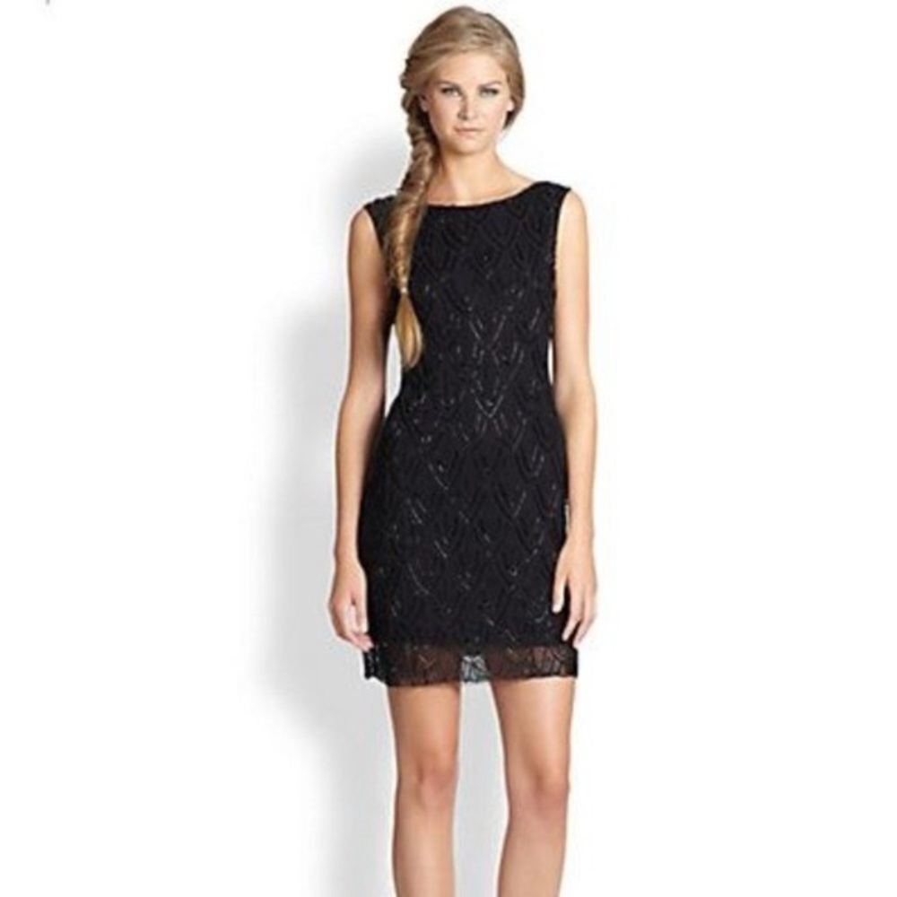 Alice + Olivia Black Beaded Mini Dress